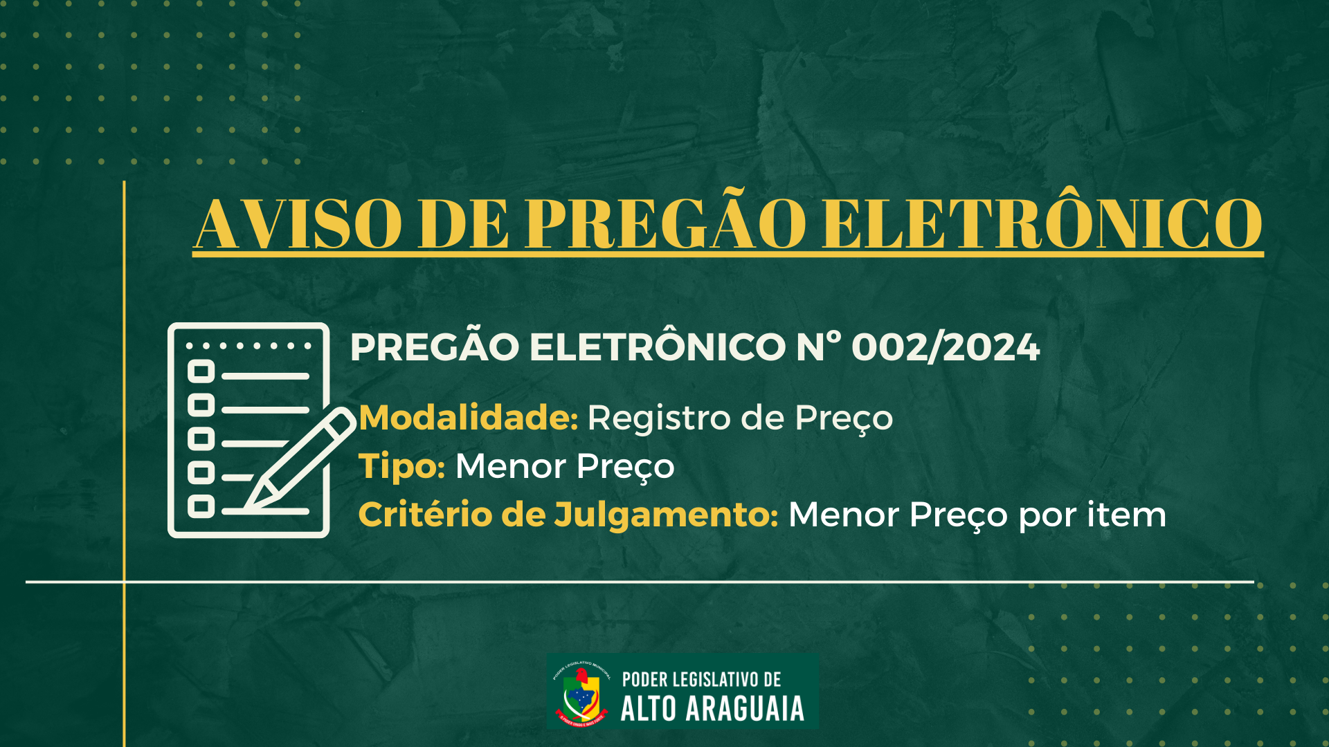 AVISO DE PREGÃO ELETRÔNICO Nº 002/2024